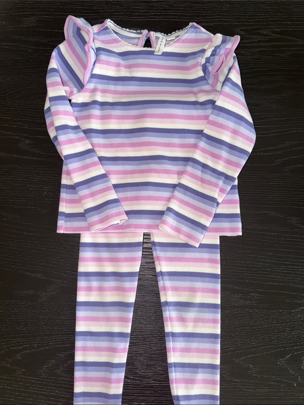Janie and Jack Pink, Purple & White Striped Ruffle-Shoulder Pajama Set